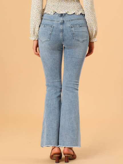 Allegra K- High Waist Slash Pocket Wide Leg Denim Jeans