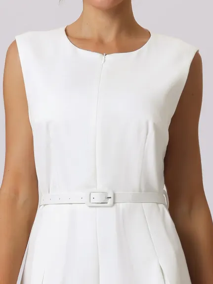 Hobemty- Sleeveless Zip Up Belted Fit and Flare Dress