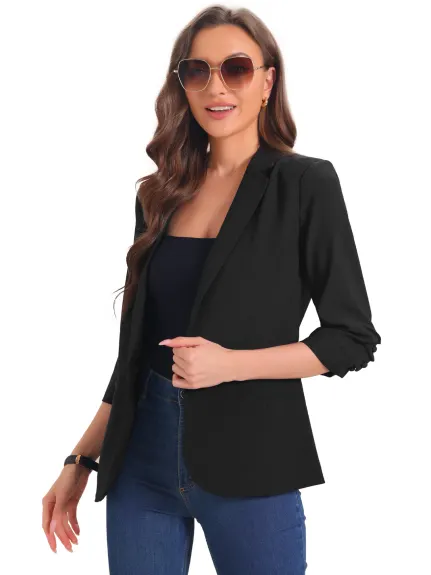 Allegra K- 3/4 Sleeve One Button Lapel Blazer