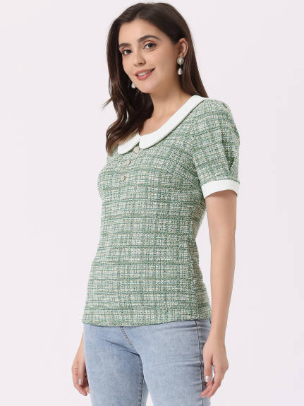 Allegra K- Peter Pan Collar Tweed Blouse