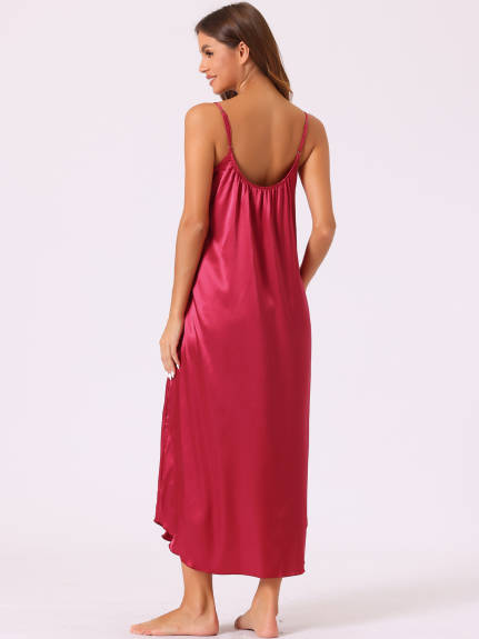 Cheibear - Satin V-Neck Sleeveless Long Nightgown