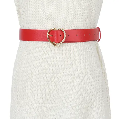 Allegra K- Heart-Shaped Buckle Bead Belt Waistband