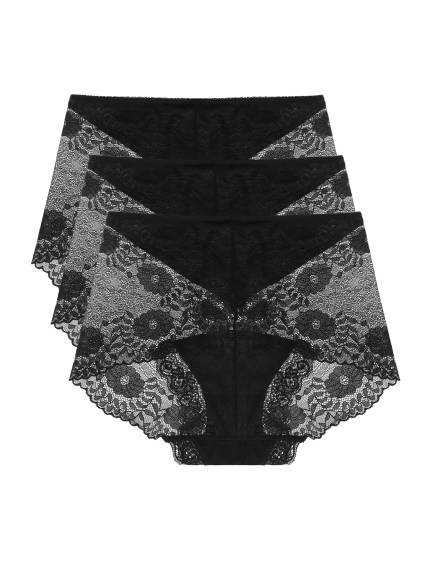 Allegra K- Floral Lace Mid-Waist Panty 3-Pack Brief