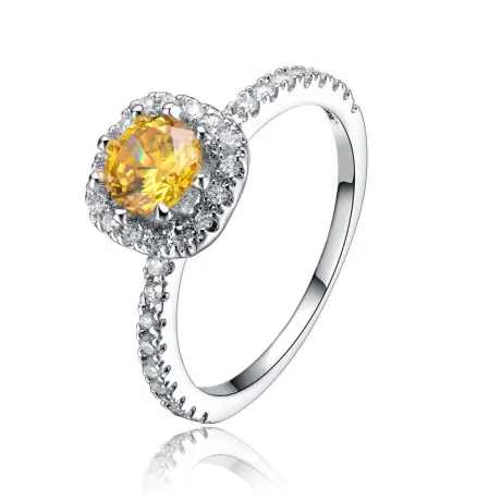 Bague Genevive en argent sterling plaqué or blanc avec zircone cubique jaune