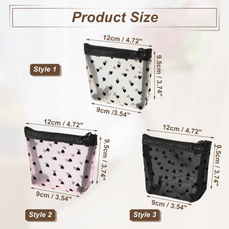 Unique Bargains- Heart Shape Print Mesh Travel Makeup Bag 6Pcs