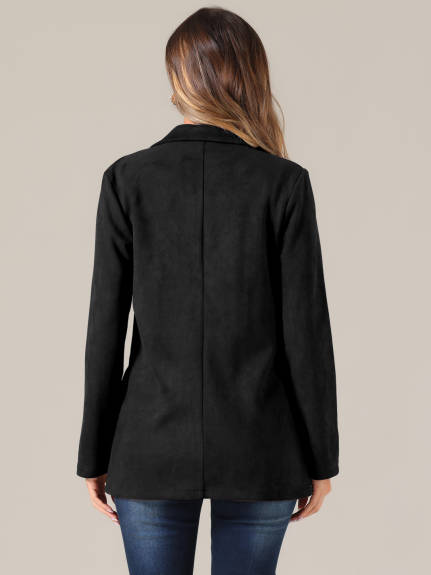 Allegra K - Faux Suede Double Breasted Blazer