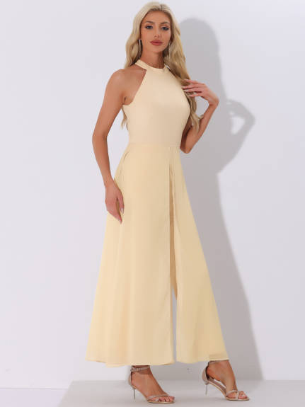 Allegra K - Sleeveless Halter Neck Elegant Chiffon Jumpsuit