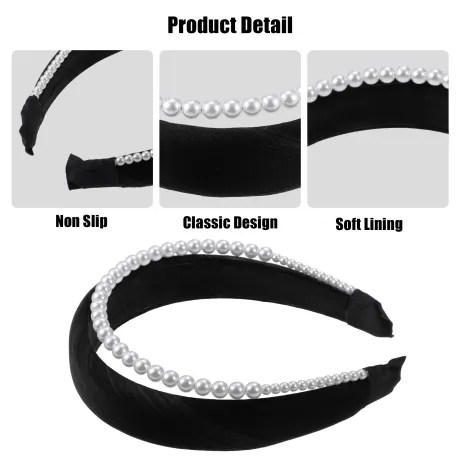 Unique Bargains - Double Layer Faux Pearl Sponge Headband