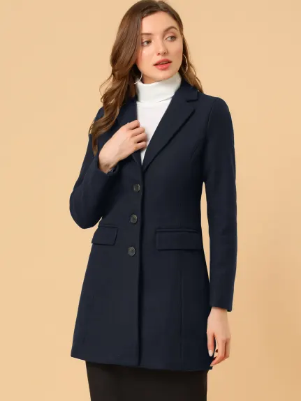 Allegra K- Notched Lapel Single Breasted Long Coat