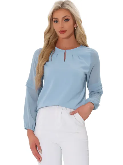 Allegra K- Long Sleeve Keyhole Neck Blouse Top