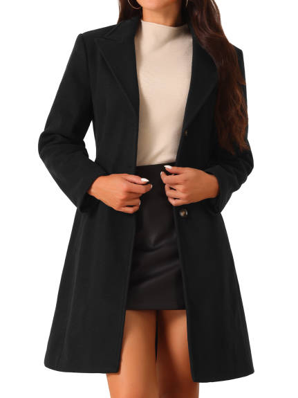 Allegra K - Single Breasted Notched Lapel Peacoat