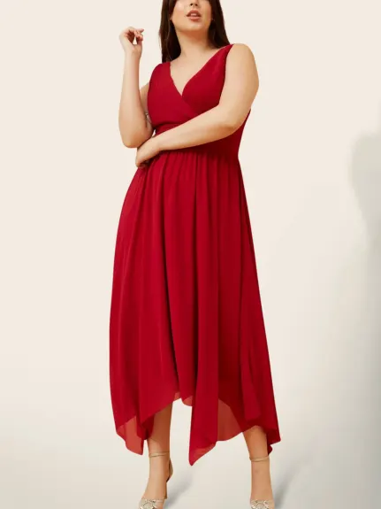 Annick - Scarlett Midi Dress Waisted Handkerchief Hem Red