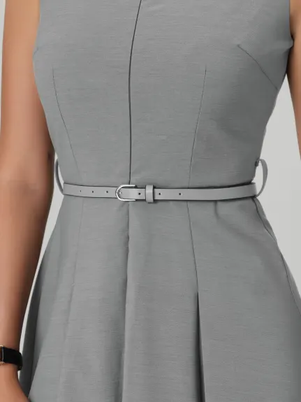 Hobemty- Sleeveless Zip Up Belted Fit and Flare Dress