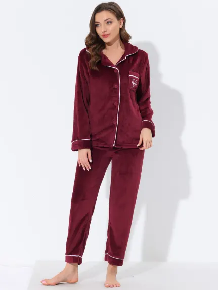 Allegra K - Flannel Button Down Winter Pajama Sets