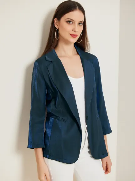 Allegra K - Blazer de travail à boutons et revers uni