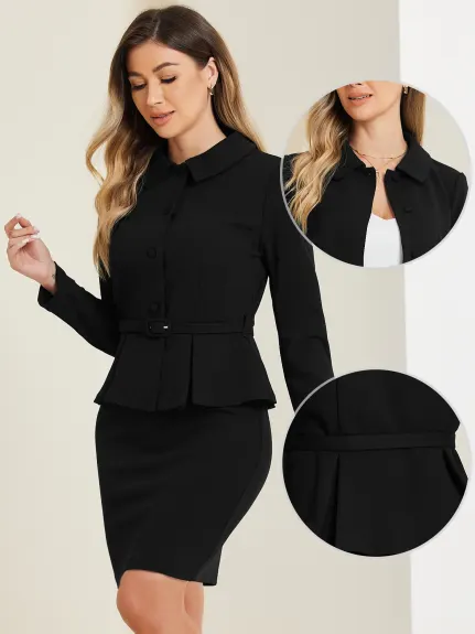 Allegra K- Suit Set-Peplum Blazer Jacket and Pencil Skirt