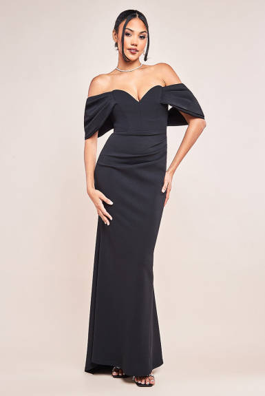 Goddiva - Off The Shoulder Draped Sleeve Maxi Dress