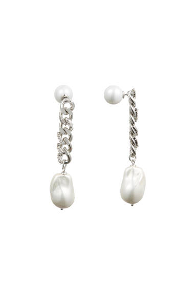 Classicharms-Silver Chain Baroque Pearl Drop Earrings