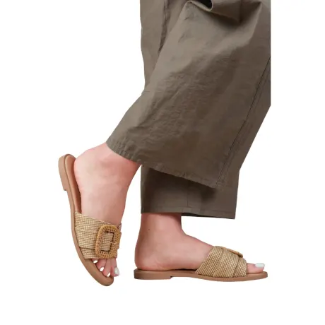 Where's That From - Womens/Ladies Noon Raffia Faux Leather Flat Sliders