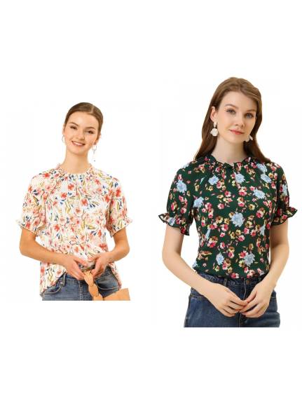 Allegra K- Short Sleeve Floral Blouse 2-Pack