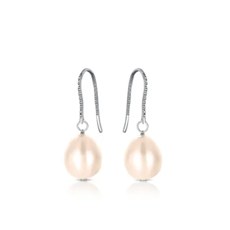 Genevive Sterling Silver White Gold Plated with Colored Pearl Drop Earrings