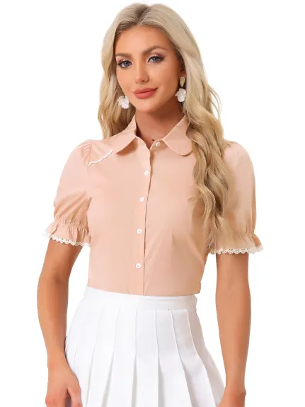 Allegra K- Peter Pan Collar Button Down Shirt