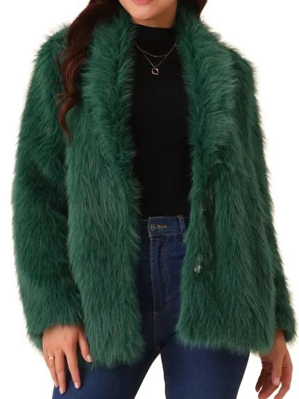 Allegra K - Faux Fur Winter Shaggy Coat