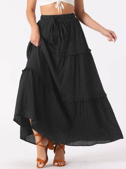 Allegra K - High Waist Tiered Boho Maxi Skirt