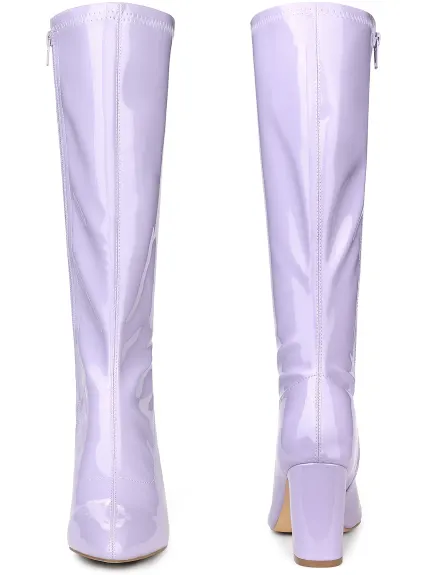 Allegra K - Patent Leather Knee High GoGo Boots