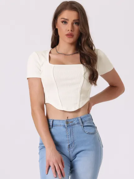 Allegra K - Cropped Curved Hem Basic Knit Top