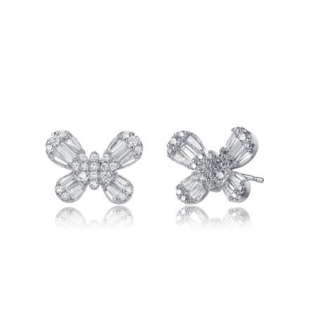 Genevive Sterling Silver with Colored Baguette Cubic Zirconia Butterfly Stud Earrings