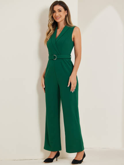 Allegra K - Elegant Sleeveless Belted Jumpsuit