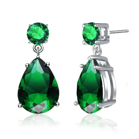 Genevive Sterling Silver White Gold Plated with Colored Cubic Zirconia Accent Drop Earrings