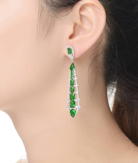 Genevive Sterling Silver White Gold Plated with Colored Cubic Zirconia Ladder Style Dangle Earrings