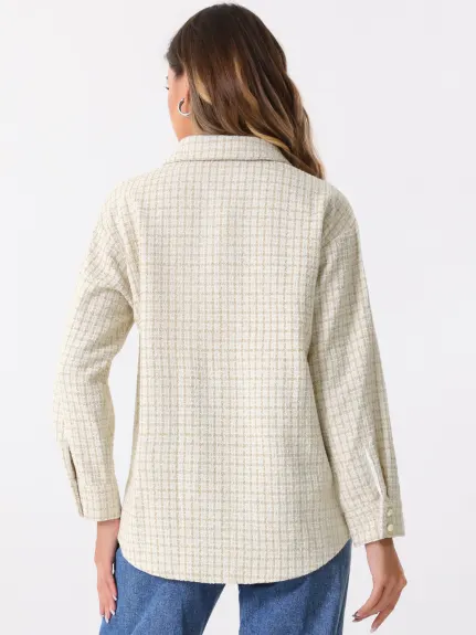 Allegra K - Long Sleeves Loose Tweed Shirt Jacket