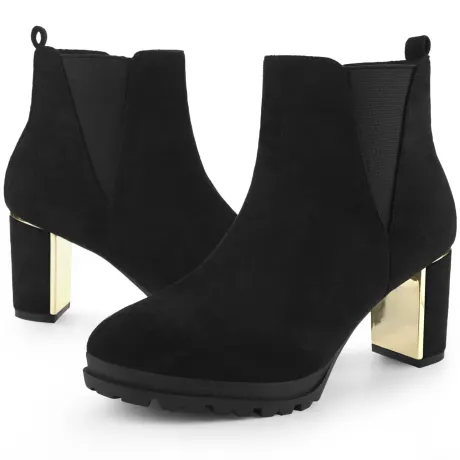 Allegra K - Round Toe Platform Mirror Heeled  Ankle Boots