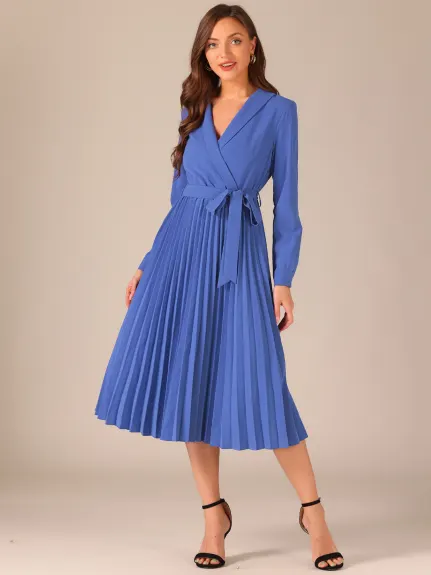 Allegra K - Robe Midi à Col Châle Plissé