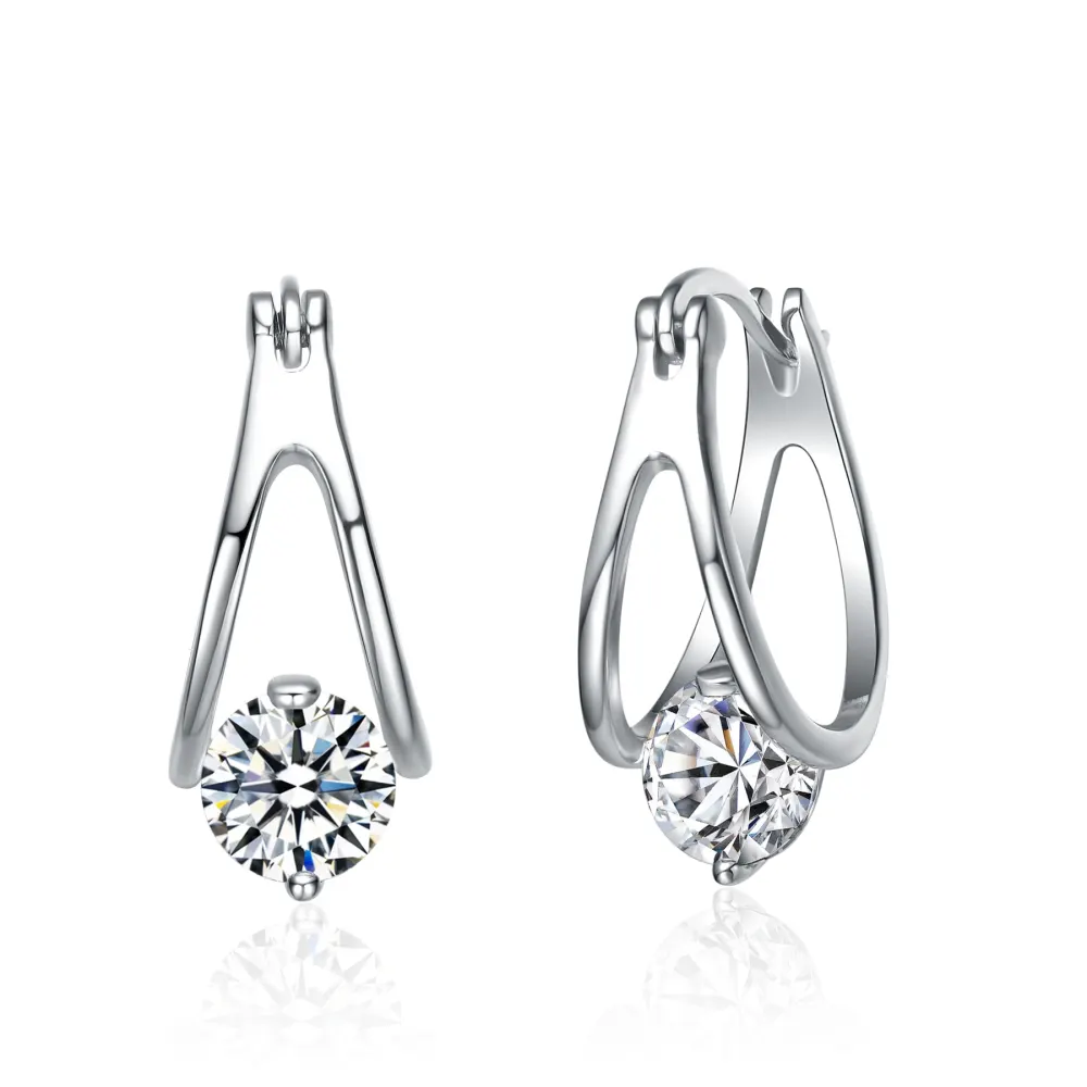 Stella Valentino Sterling Silver with 1.50ctw Lab Created Moissanite Solitaire Double Hoop Earrings