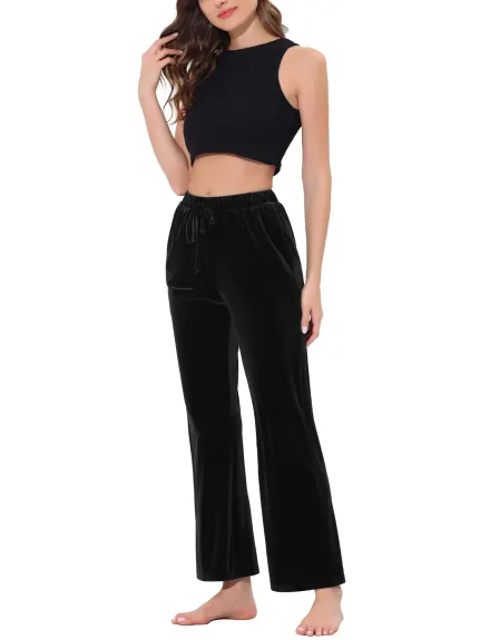 cheibear - Pajama Bottoms Velvet Wide Leg Sleep Trousers