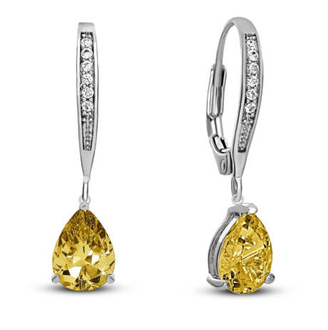 Genevive Sterling Silver White Gold Plating with Colored Cubic Zirconia Teardrop Earrings