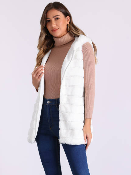 INSPIRE CHIC - Sleeveless Faux Fur Hooded Vest