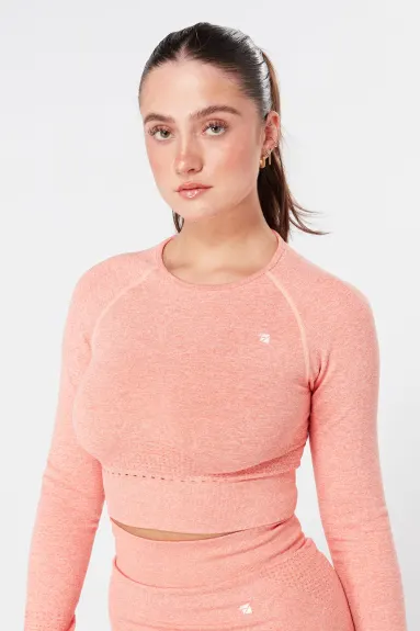 Twill Active Seamless Marl Laser cut Full Sleeve Crop Top