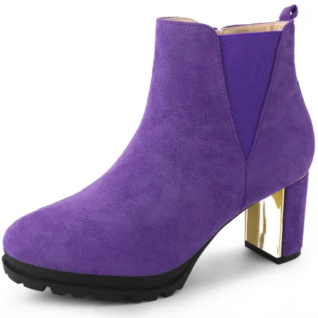 Allegra K - Round Toe Platform Mirror Heeled  Ankle Boots