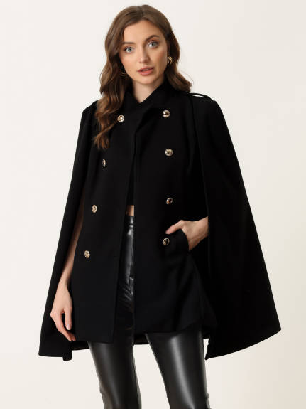 Allegra K - Slit Sleeve Double Breasted Cloak Coat