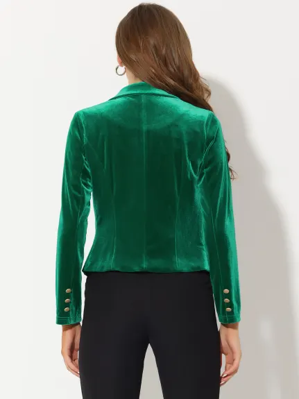 Allegra K- 1 Button Velvet Blazer Lapel Crop Suit Jacket