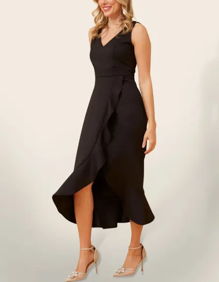 Annick - Elize Dress Midi Side Frill V-Neck Solid