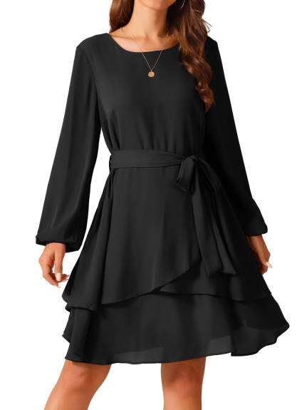 INSPIRE CHIC - Round Neck Tie Waist Ruffle Dress