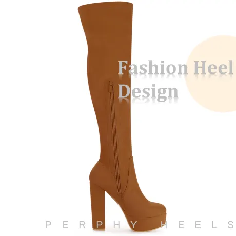 Allegra K- Block High Heel Platform Solid Thigh High Boots