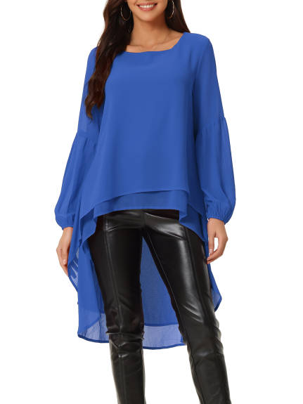 Allegra K- Lantern Long Sleeve High Low Asymmetrical Irregular Hem Top