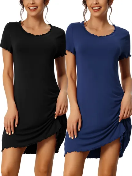 cheibear - Short Sleeve Sleep Dress 2-Pack, Black